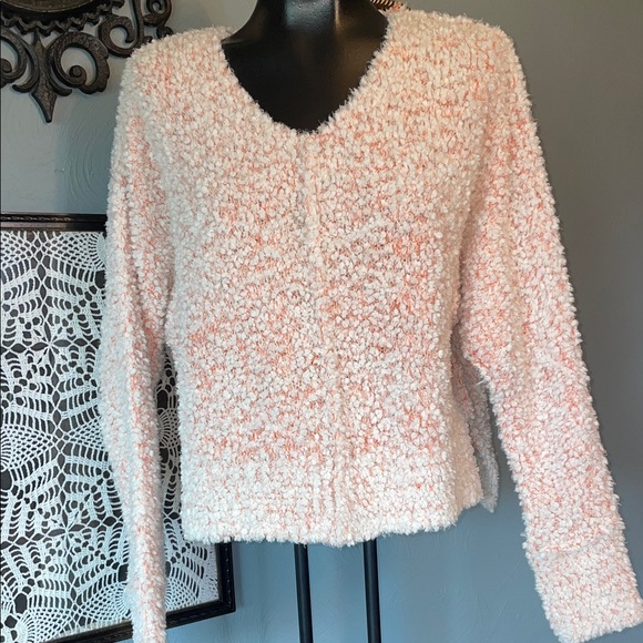 Hippie Rose Sweaters - Hippie Rose Cozy Popcorn Knit V-Neck Sweater - Blush Pink and Cream